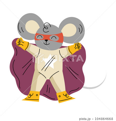 Mouse Animal Superhero Character Dressed in Mask and Cape Vector Illustration 104864668