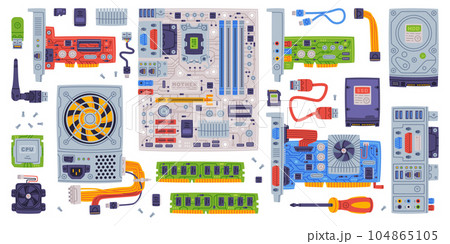 Personal Computer Accessories and Components for Repair Vector Set 104865105