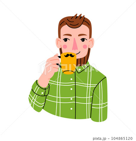 Young Man with Coffee Cup Enjoy Hot Aromatic Drink Vector Illustration 104865120