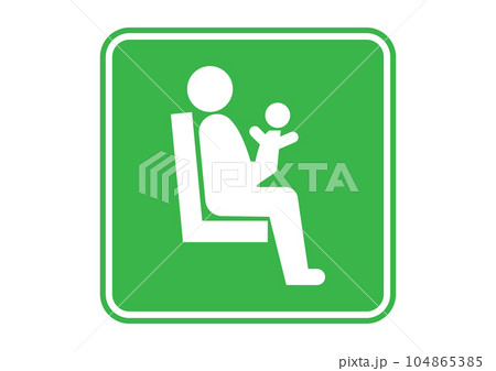 優先席マーク 緑色の赤ちゃんを抱っこする母親のシルエットが優先座席に座るイラスト 右向き 104865385
