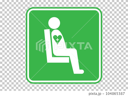 優先席マーク 緑色の病人のシルエットが優先座席に座るイラスト 右向き 104865387