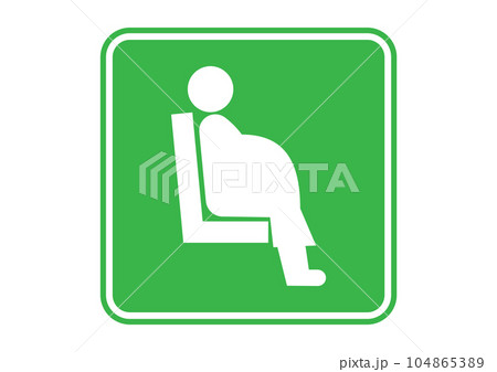優先席マーク 緑色の妊婦さんのシルエットが優先座席に座るイラスト 右向き 104865389