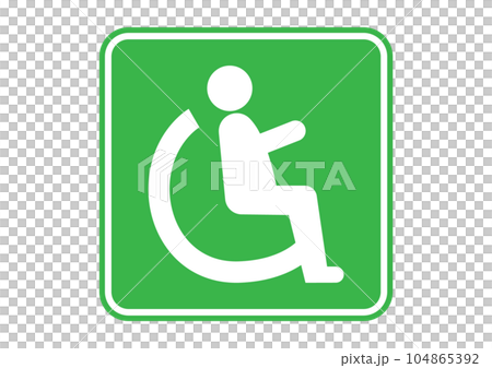 Priority seat mark Illustration of a green human silhouette sitting in a wheelchair Facing right Priority seat mark Illustration of a green human silhouette sitting in a wheelchair Facing right 104865392
