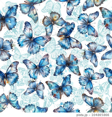 Blue watercolor butterflies seamless pattern. Vector illustration 104865866