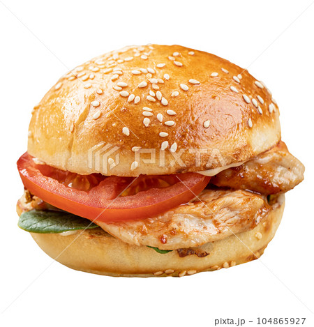 Isolated burger with chicken breast Isolated burger with chicken breast 104865927