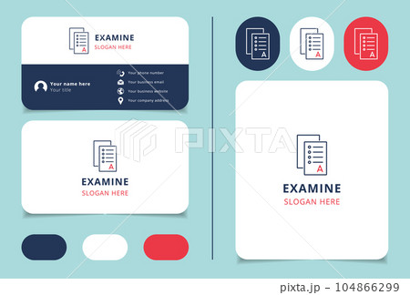 Examine logo design with editable slogan. Branding book and business card template. Examine logo design with editable slogan. Branding book and business card template. 104866299