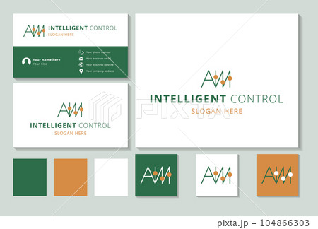 Intelligent control logo design with editable slogan. Branding book and business card template. 104866303