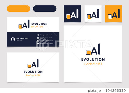 Evolution logo design with editable slogan. Branding book and business card template. 104866330