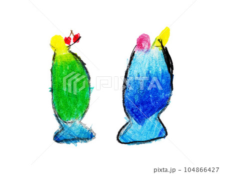 子供が描いたレトロなクリームソーダとメロンソーダ 104866427