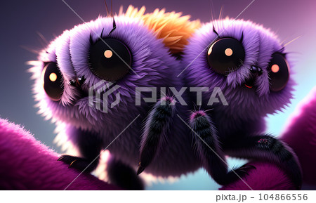 Shaggy hairy woolen cute spider, created with the help of artificial intelligence, AI generative. 104866556