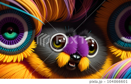 Shaggy hairy woolen cute spider, created with the help of artificial intelligence, AI generative. 104866601