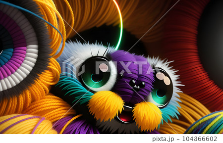 Shaggy hairy woolen cute spider, created with the help of artificial intelligence, AI generative. 104866602