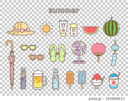 Pop and cute hand drawn summer accessory illustration set 104866613