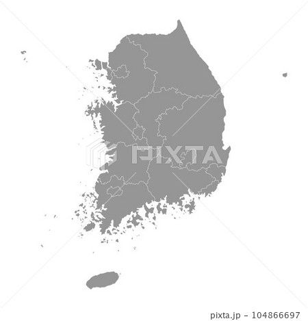 South Korea grey map with provinces. Vector illustration. 104866697