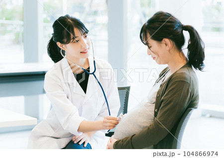 診察をする産婦人科の女性医師 診察をする産婦人科の女性医師 104866974
