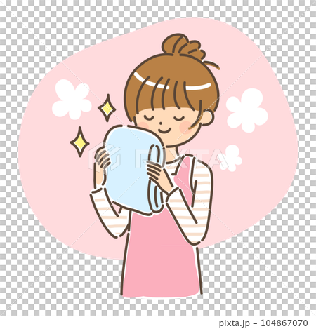 A woman who smiles at the nice scented laundry Background A woman who smiles at the nice scented laundry Background 104867070