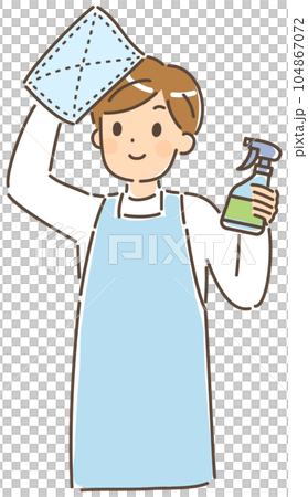 一個年輕人微笑著打掃衛生沒有背景 104867072