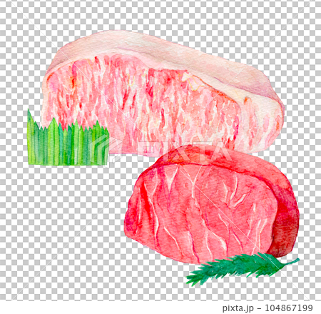 奢華食材國產大理石和牛水彩插圖 奢華食材國產大理石和牛水彩插圖 104867199
