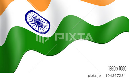 Indian country flag realistic independence day background. India commonwealth banner in motion waving, fluttering in wind. Festive patriotic HD format template for independence day 104867284