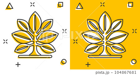 Leaf icon in comic style. Plant cartoon vector illustration on white isolated background. Flower splash effect sign business concept. 104867681