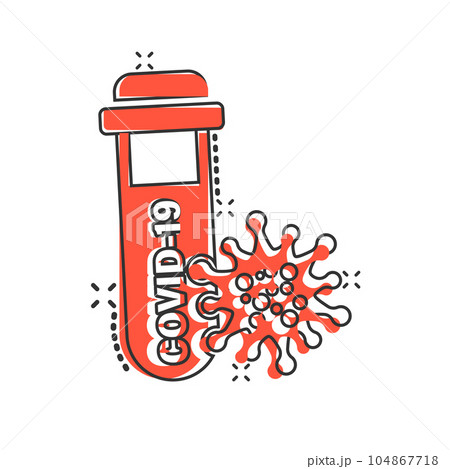 Coronavirus test icon in comic style. covid-19 cartoon vector illustration on isolated background. Medical diagnostic splash effect sign business concept. Coronavirus test icon in comic style. covid-19 cartoon vector illustration on isolated background. Medical diagnostic splash effect sign business concept. 104867718