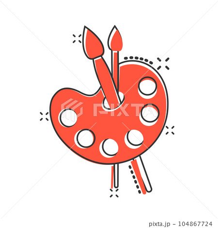 Artist's palette in comic style. Painter's tools cartoon vector illustration on isolated background. Drawing equipment splash effect sign business concept. 104867724