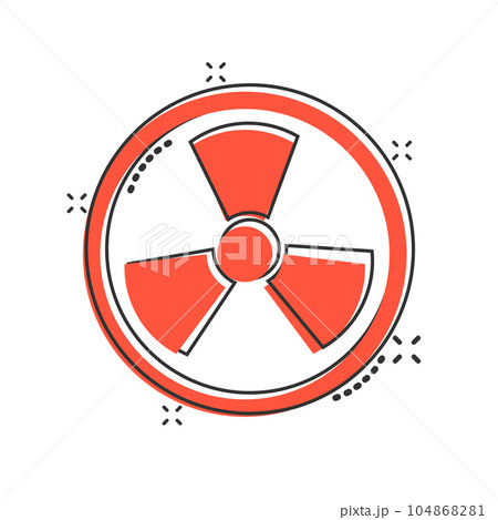 Nuclear radiation icon in comic style. Radioactivity cartoon vector illustration on white isolated background. Toxic splash effect sign business concept. 104868281