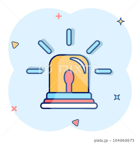 Emergency alarm icon in comic style. Alert lamp cartoon vector illustration on isolated background. Police urgency splash effect sign business concept. 104868675