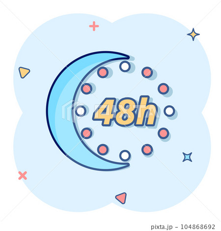 48 hours clock icon in comic style. Timer countdown cartoon vector illustration on isolated background. Time measure splash effect sign business concept. 104868692