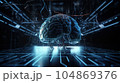 Futuristic android brain on circuit board background representing the future of artificial intelligence. AI is Generative tech. 104869376