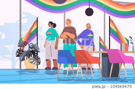 mix race businesspeople with lgbt rainbow flags gay lesbian love parade pride festival transgender love concept mix race businesspeople with lgbt rainbow flags gay lesbian love parade pride festival transgender love concept 104869470