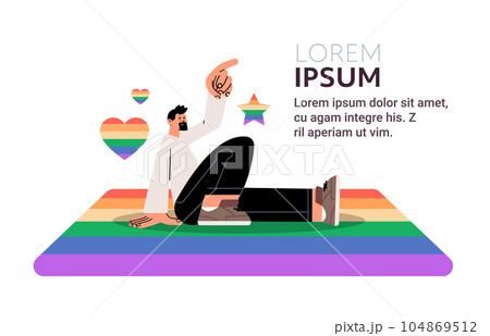 man pointing at lgbt rainbow flag gay lesbian love parade pride festival transgender love concept copy space 104869512