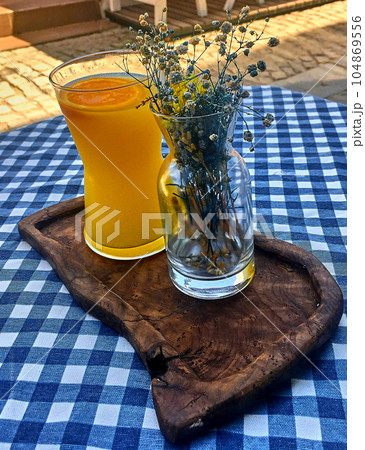 Homemade lemonade on rustic wood Homemade lemonade on rustic wood 104869556