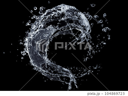 黒背景に飛び散る抽象的な水しぶきの3dイラスト 黒背景に飛び散る抽象的な水しぶきの3dイラスト 104869723