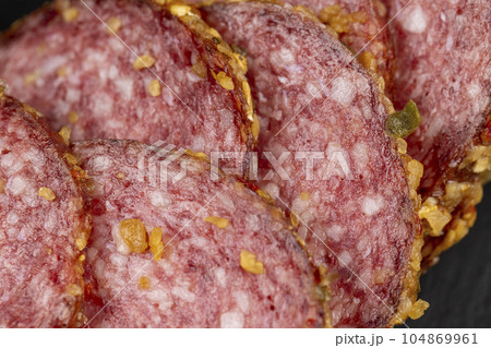 salami made of high-quality meat with spices and garlic 104869961