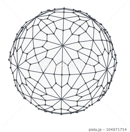 Wireframe sphere globe isolated on white background. 3d cell network. 104871754