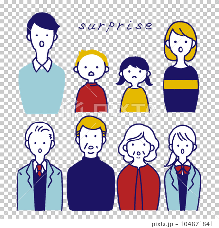 Colorful person icon of surprised face of old and young men and women 104871841