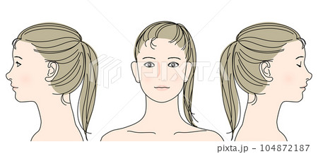 目を閉じた左向きの女性と右向きの女性の横顔と正面顔アップのイラストセット 上半身バストアップ 目を閉じた左向きの女性と右向きの女性の横顔と正面顔アップのイラストセット 上半身バストアップ 104872187