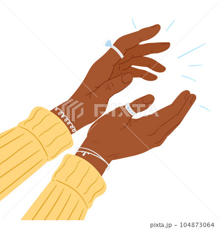 Clapping hands. Human hands applauding, woman clap her hands, ovation or greeting gesture. Applauding hand palms flat vector illustration Clapping hands. Human hands applauding, woman clap her hands, ovation or greeting gesture. Applauding hand palms flat vector illustration 104873064
