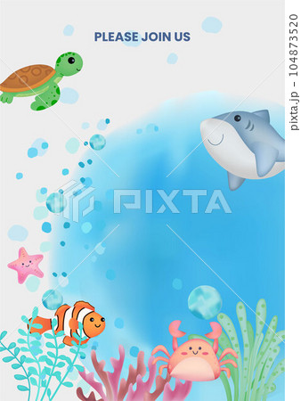 Cute Ocean Fish Theme Invitation Template frame, cute shark Cute Ocean Fish Theme Invitation Template frame, cute shark 104873520