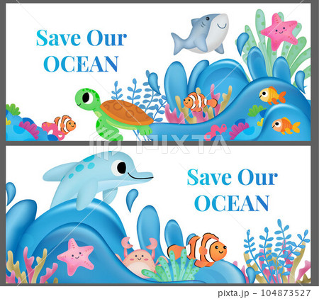 banner save ocean, save sea, cute fish 104873527