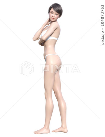 髪をかきあげながら振り向く3Dモデル女性のイラスト 髪をかきあげながら振り向く3Dモデル女性のイラスト 104873763