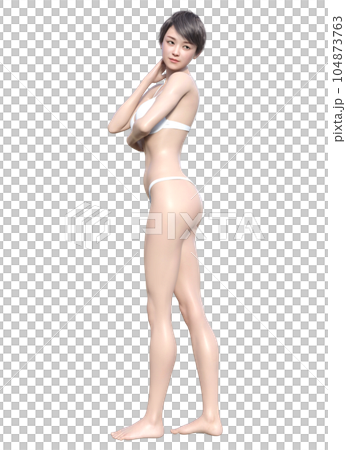 髪をかきあげながら振り向く3Dモデル女性のイラスト 髪をかきあげながら振り向く3Dモデル女性のイラスト 104873763