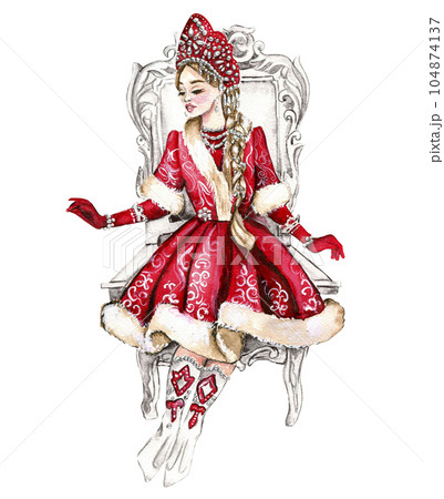 christmas dress drawing The Snow Maiden in a dress.... - Stock Illustration [104874137] Web Collection: New Year dark) and hair colors girl christmas dress drawing tao beach club dress Color:RICH SOIL
