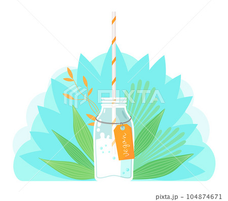 Plant-based vegan milk. Healthy alternative to lactose milk, environmentally friendly product 104874671