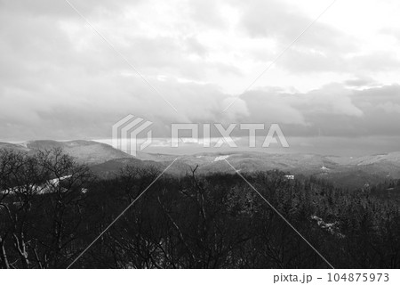 Aerial view of the Harz mountains from Steinberg, Goslar, Germany 104875973