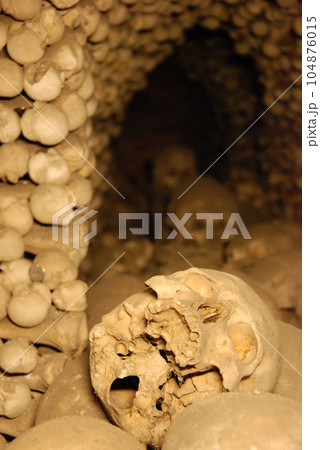 Vertical shot of skulls in the Sedlec Ossuary in Kutna Hora, Czech Republic 104876015
