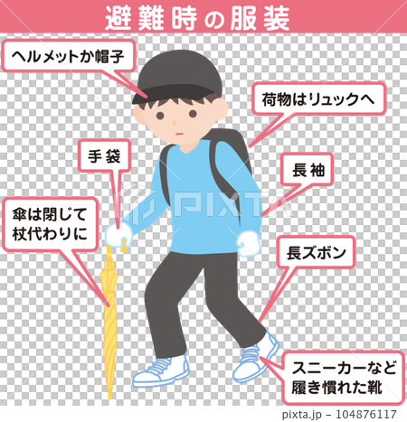 避難時の服装_文字入り 104876117
