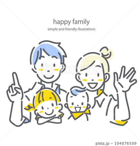 笑顔の4人家族 シンプルで抜け感のあるお洒落な線画イラスト 笑顔の4人家族 シンプルで抜け感のあるお洒落な線画イラスト 104876589