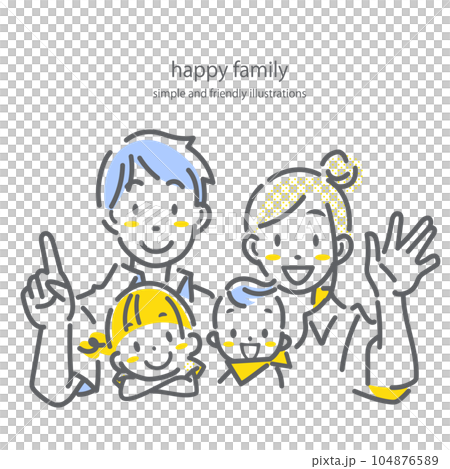 笑顔の4人家族 シンプルで抜け感のあるお洒落な線画イラスト 笑顔の4人家族 シンプルで抜け感のあるお洒落な線画イラスト 104876589